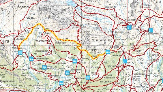 Kartenansicht mit eingezeichneter Wanderroute.